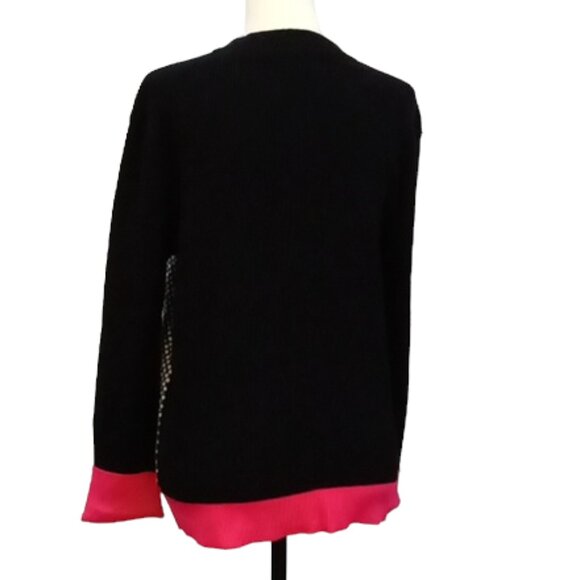 Jones of New York Signature Cardigan Black Sleeves Black & White Check Pink Trim - Picture 2 of 5
